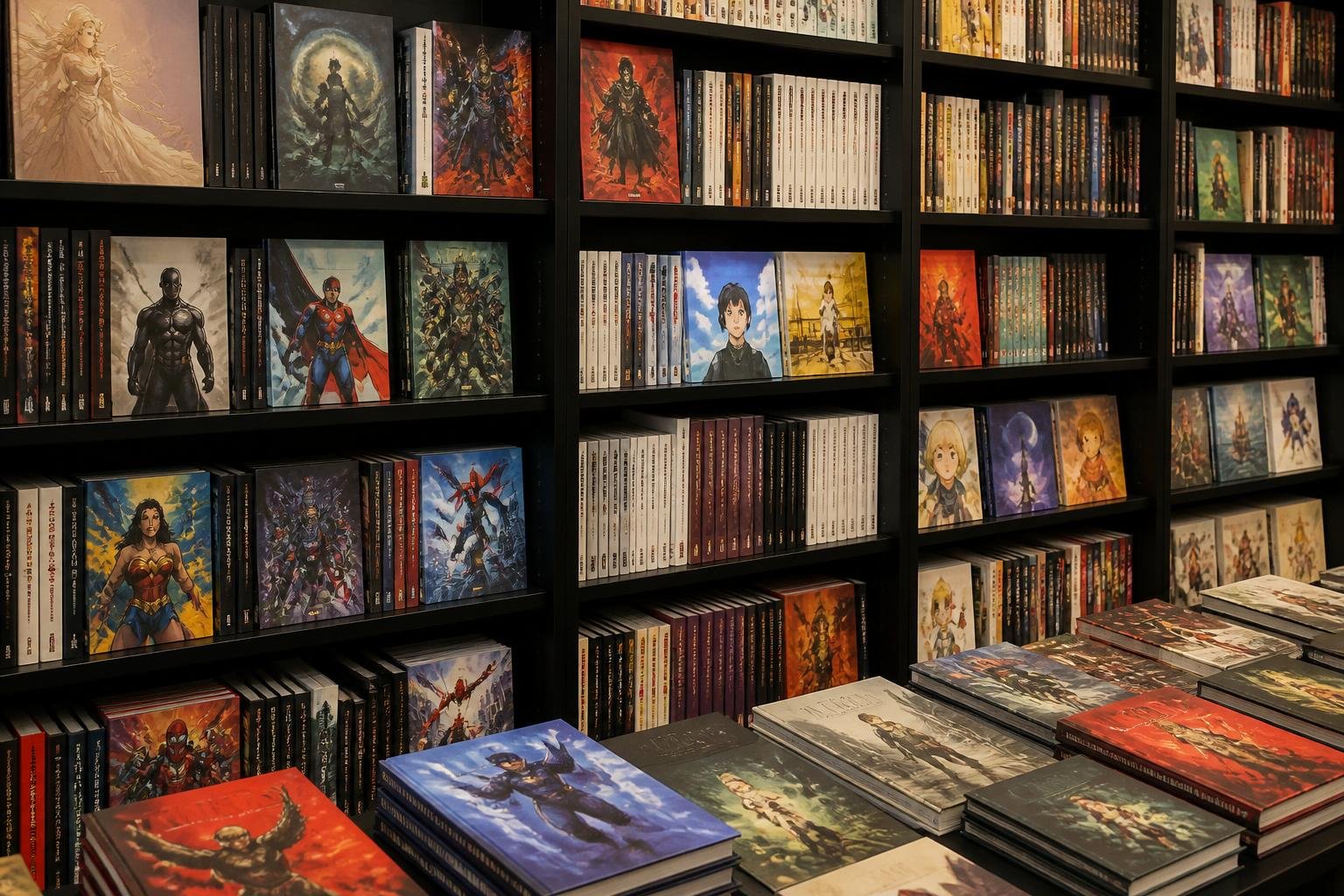 Rayon bande dessinée avec mangas, comics et albums franco-belges bien présentés